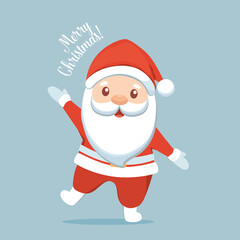 Christmas Santa Claus Cartoon. Merry Christmas and happy new year greeting card. Vector Illustration.