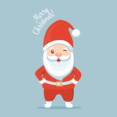 Christmas Santa Claus Cartoon. Merry Christmas and happy new year greeting card. Vector Illustration.