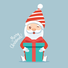Christmas Santa Claus Cartoon. Merry Christmas and happy new year greeting card. Vector Illustration.