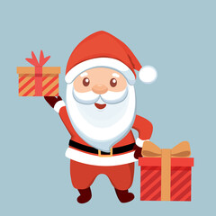 Christmas Santa Claus Cartoon. Merry Christmas and happy new year greeting card. Vector Illustration.