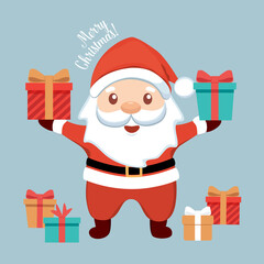 Christmas Santa Claus Cartoon. Merry Christmas and happy new year greeting card. Vector Illustration.