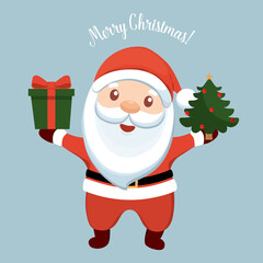 Christmas Santa Claus Cartoon. Merry Christmas and happy new year greeting card. Vector Illustration.