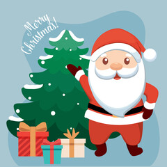 Christmas Santa Claus Cartoon. Merry Christmas and happy new year greeting card. Vector Illustration.