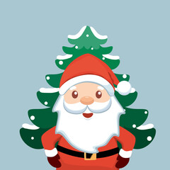 Christmas Santa Claus Cartoon. Merry Christmas and happy new year greeting card. Vector Illustration.