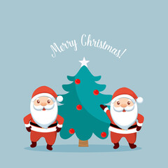 Christmas Santa Claus Cartoon. Merry Christmas and happy new year greeting card. Vector Illustration.