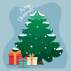 Christmas tree and decorative festive object. Merry Christmas and happy new year. Vector Illustration.