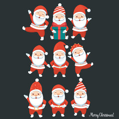 Christmas Santa Claus Cartoon. Merry Christmas and happy new year greeting card. Vector Illustration.