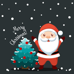 Christmas Santa Claus Cartoon. Merry Christmas and happy new year greeting card. Vector Illustration.