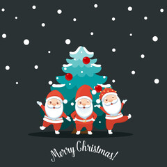 Christmas Santa Claus Cartoon. Merry Christmas and happy new year greeting card. Vector Illustration.