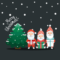 Christmas Santa Claus Cartoon. Merry Christmas and happy new year greeting card. Vector Illustration.