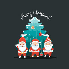 Christmas Santa Claus Cartoon. Merry Christmas and happy new year greeting card. Vector Illustration.