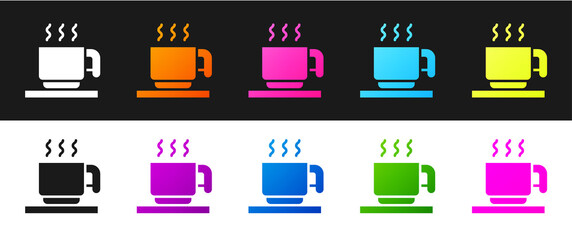 Set Hot chocolate cup with marshmallows icon isolated on black and white background. Merry Christmas and Happy New Year. Vector.