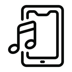 
Music note with smartphone, glyph icon of music app
