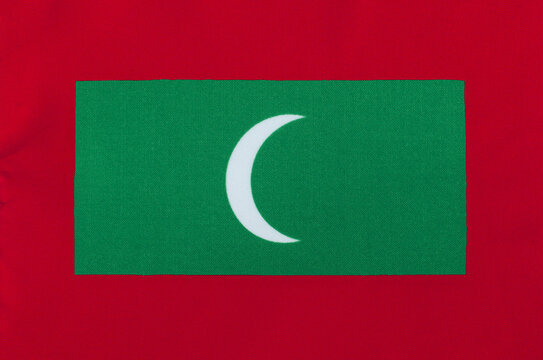 fabric of the national flag of the Republic of Maldives close-up