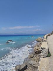 Beautiful Aegean seascape: rocks and the sea, Rhodes, Greece