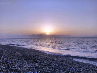 Beautiful sunset on the beach, Rhodes, Greece