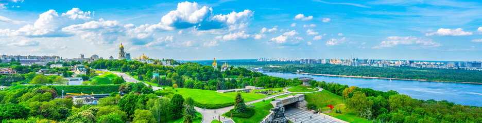 Aerial panorama of Kiev Perchersk Lavra at sunny sumer day. Ukraine 