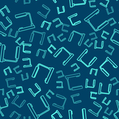 Green line Table lamp icon isolated seamless pattern on blue background. Table office lamp. Vector Illustration.