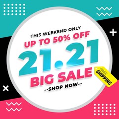 Fototapeta premium Memphis Style design 21.21 Shopping Day Sale Banner Promotion