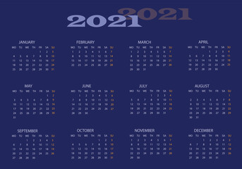 calendar for 2021 , blue