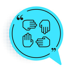 Obraz premium Black line Project team base icon isolated on white background. Business analysis and planning, consulting, team work, project management. Developers. Blue speech bubble symbol. Vector.
