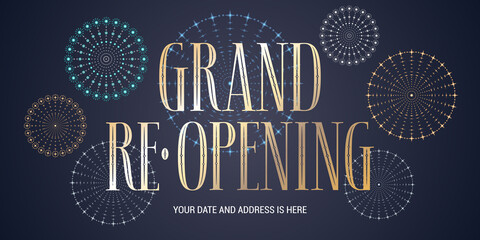 Grand opening or re opening vector background. Design element with golden sign