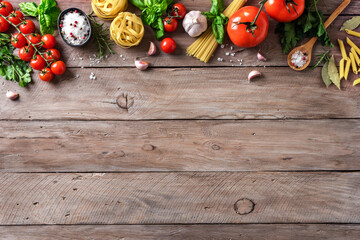 Uncooked pasta and vegetables cooking background - Powered by Adobe
