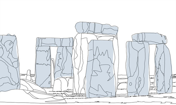 A digital line drawing of the stones of Stonehenge, Wiltshire, England