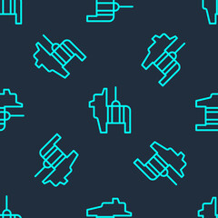 Green line Pinata icon isolated seamless pattern on blue background. Mexican traditional birthday toy. Vector.