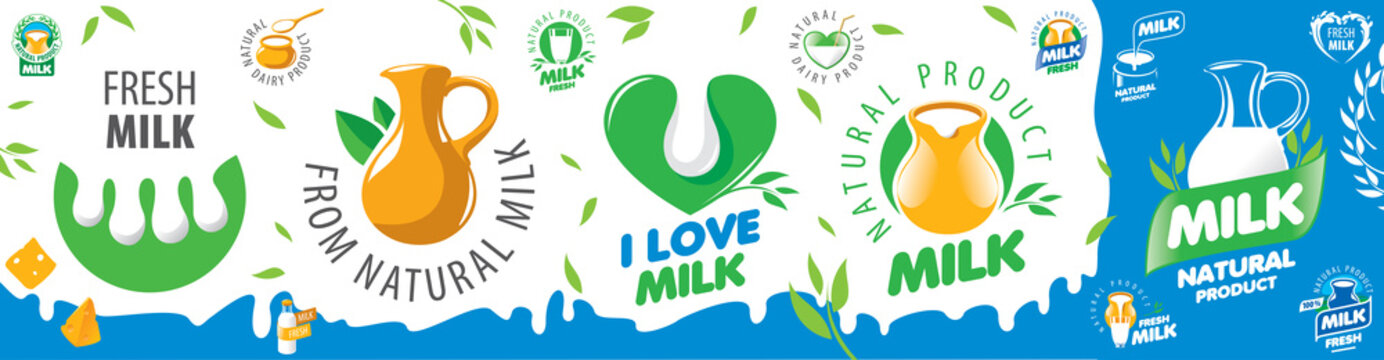 Set of vector logos of dairy products and milk