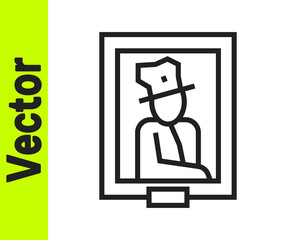 Black line Portrait picture in museum icon isolated on white background. Vector.