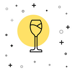 Black line Wine glass icon isolated on white background. Wineglass icon. Goblet symbol. Glassware sign. Happy Easter. Random dynamic shapes. Vector.