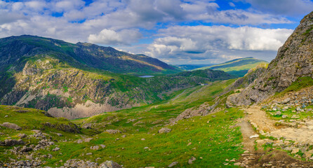 Panorama of Snowdon National park in North Wales. UK