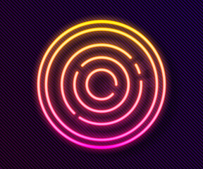 Glowing neon line Checker game chips icon isolated on black background. Vector.