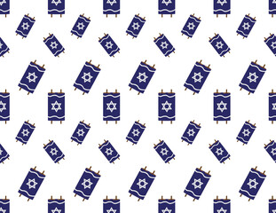 Blue Torah scroll with Gray star of David seamless pattern on White background
