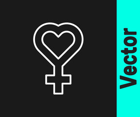 Obraz premium White line Female gender symbol icon isolated on black background. Venus symbol. The symbol for a female organism or woman. Vector.
