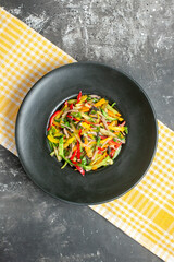 top view delicious vegetable salad inside plate on grey background food healthmeal color