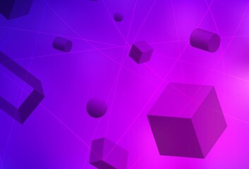 Light Purple, Pink vector template with 3D cubes, cylinders, spheres, rectangles.