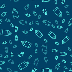 Green line Punching bag icon isolated seamless pattern on blue background. Vector.