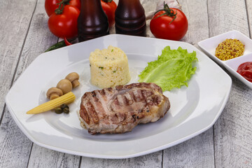 Grilled pork neck steak