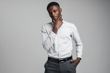 Closeup portrait of young african man thinking deeply