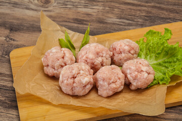 Homemade raw pork minced meatball for cooking