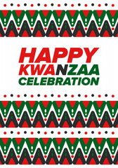 Kwanzaa Happy Celebration. African and African-American culture holiday. Seven days festival, celebrate annual from December 26 to January 1. Black history. Poster, card, banner and background. Vector