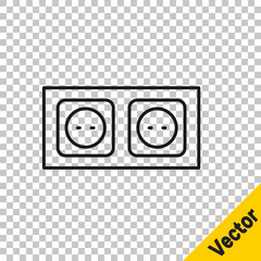 Black line Electrical outlet icon isolated on transparent background. Power socket. Rosette symbol. Vector.