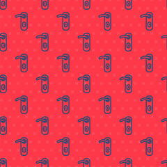 Blue line Door handle icon isolated seamless pattern on red background. Door lock sign. Vector.