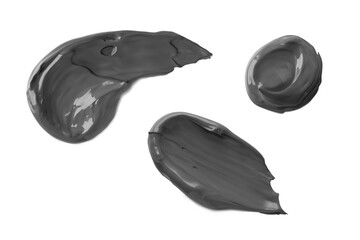 Black clay mask cosmetic smear realistic vector illustration isolated on white background. Beauty creamy texture. Skincare product smudges swatch set