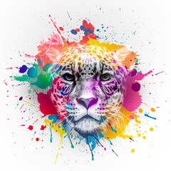  hand drawn leopard  with colorful splashes