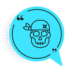 Black line Skull icon isolated on white background. Happy Halloween party. Blue speech bubble symbol. Vector.