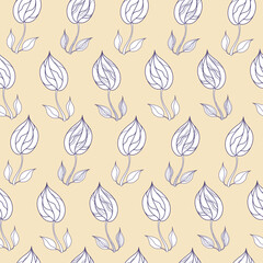 Seamless pattern with flowers. Hand drawn floral background. Artwork for textiles, fabrics, souvenirs, packaging and greeting cards.
