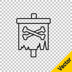Black line Pirate flag icon isolated on transparent background. Vector.